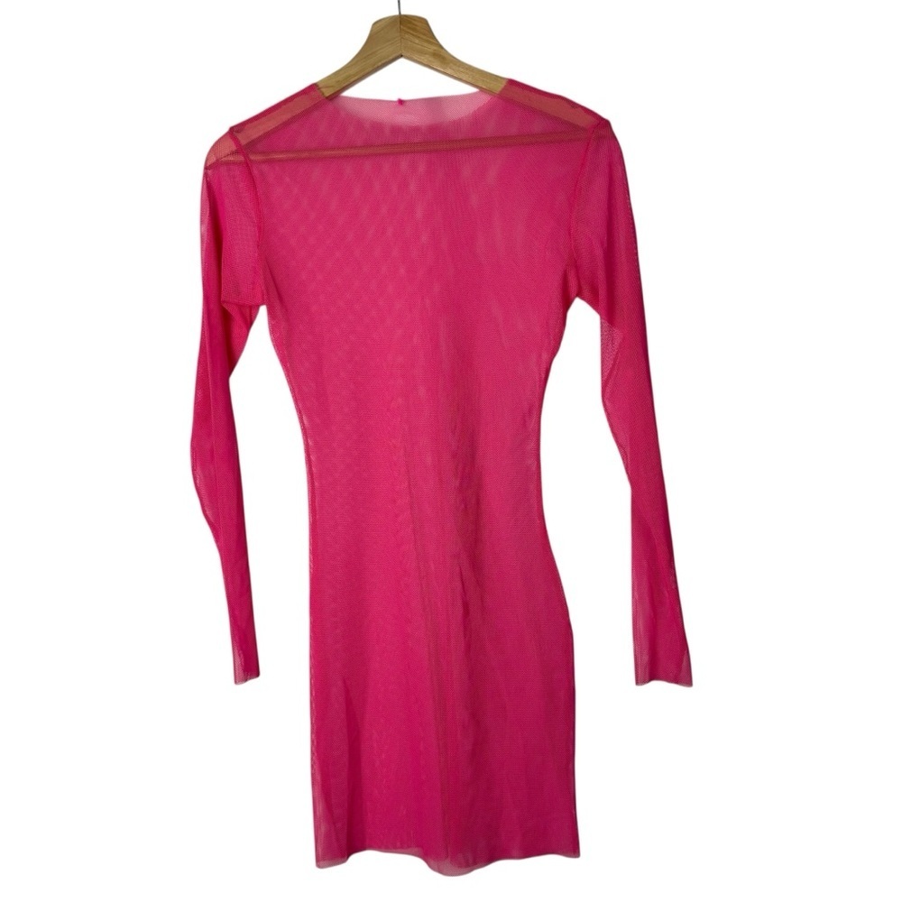 Boutique Hot Pink Sheer Fishnet Mesh Long Sleeve Bodycon Cover Up S‎